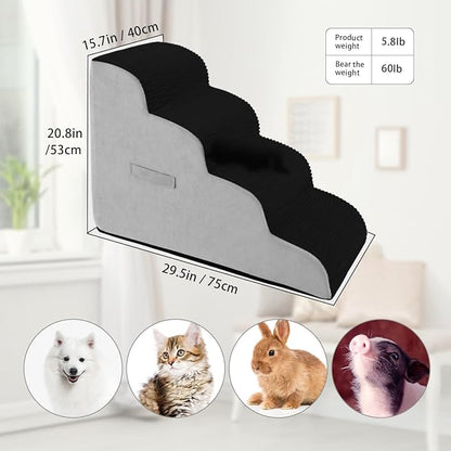 High Density Foam Dog Stairs Steps (4-Tiers (Black))