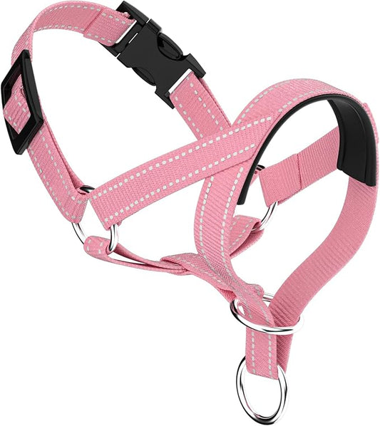 Dog Head Collar, Gentle Harness Walks with Reflective Strap to Stop Pulling for Small Medium and Large Dogs, Adjustable(L,Pink)