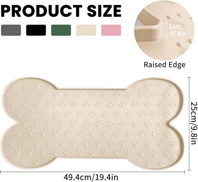 Dog Food Mat Anti-Slip Silicone Dog Bowl Mat Thicker Pet Placemat Waterproof Cat Feeder Pad with Raised Edge Puppy Kitten Feeding Mats Suitable Small Medium-Sized Dogs Cats Eating Tray