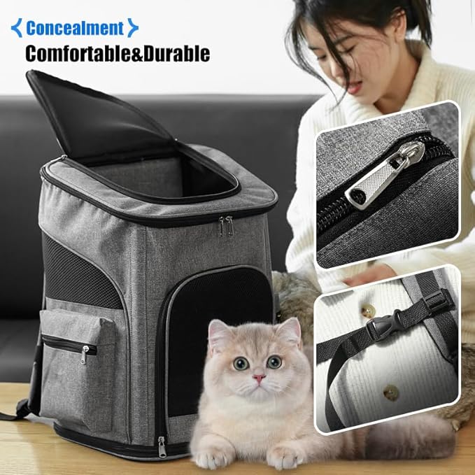 Pet Carrier Backpack with Sturdy Steel Frame for Easy Travel & Comfort, Privacy-Focused Pet Carrier Backpack for Secret Adventures (Black, L:40 32X50CM/15.7"X12.6"X19.7")