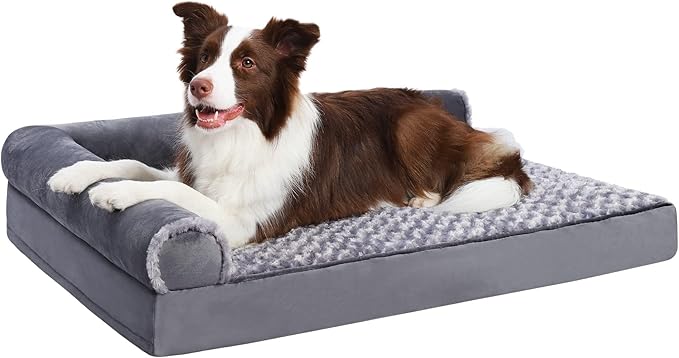 Orthopedic Pet Bed Deluxe Plush L-Shaped Couch with Waterproof Lining Bolster Sleeping Sofa with Removable Washable Cover & Nonskid Bottom for Medium Dogs