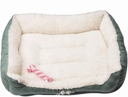 047393528445 Rectangle Pet Bed with Dog Paw Printing Toys, 25" x 21", Brown/Coffee