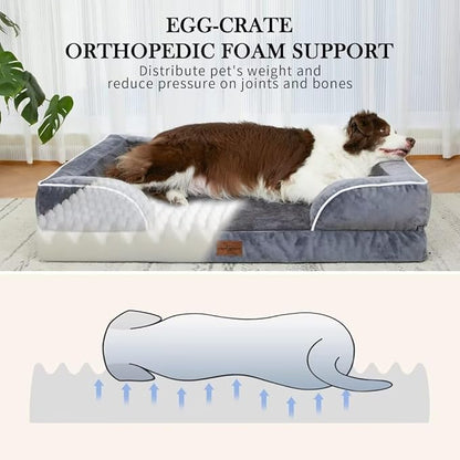 XL Dog Bed with Bolster, Waterproof Orthopedic Foam Dog Beds for Extra Large Dogs, Washable Dog Bed Sofa Pet Bed with Removable Cover & Non-Slip Bottom(X-Large,Dark Grey)