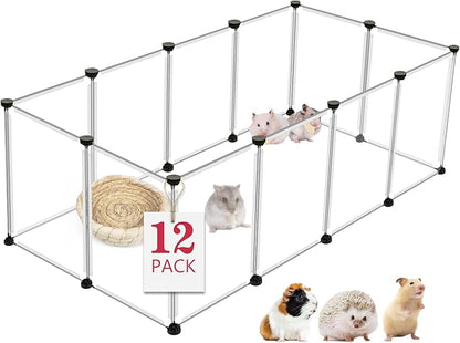 12 Panels Transparent Small Animals Playpen,48" x 24" x 16" Portable Pet Playpen,Plastic Enclosure,Puppy Play Pen for Indoors Outdoor Pet Fence for Guinea Pigs,Bunny,Ferrets,Hamsters,Hedgehogs