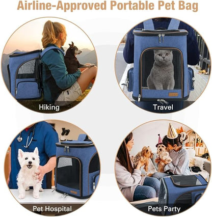 Lekereise Large Cat Backpack Carrier Fit Up to 20 25 Lbs, Expandable Pet Carrier Backpack Foldable Dog Backpack Carrier, Blue