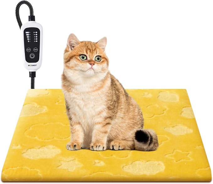 WOOMER Pet Heating Pad for Dogs and Cats, Includes Two Covers, Heated Bed with Steel-Wrapped Cord, Waterproof and Chew-Resistant, 18”×18” M Size for Cats, Small Dogs, Chicks, and Rabbits