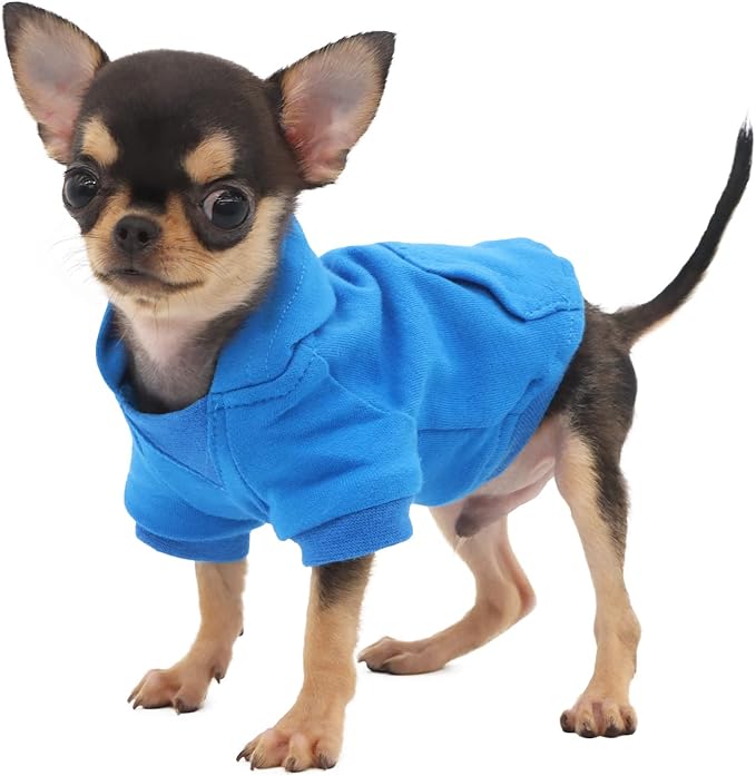 LOPHIPETS Lightweight Cotton Hoodie for Small Dogs – Hooded Sweatshirt for Chihuahuas Puppy and Toy Breeds-Blue/XXS