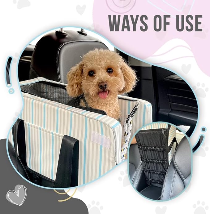 Dog Car Seats for Small Dogs with Toy Including, Console Dog Car Seat, Puppy Car Seat, Center Console Dog Car Seat Washable, Car Armrest Included Safety Tethers and Dog Toy by PETULINA (Pink)