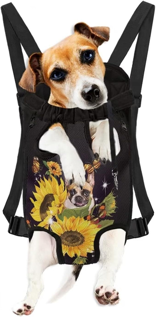 Sunflower Butterfly Print Cat and Dog Carrier Shoulder Straps Backpack with Adjustable Straps,Durable Sling Chest Bag for Pet Knapsack,Hands-Free,L