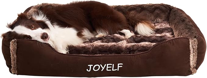 JOYELF Large Dog Bed with Washable Removable Cover, Rectangle Soft Calming Cat Bed & Sofa, Plush Warming Pet Bed Furniture for Dogs & Cats with Squeaker Toys as Gift