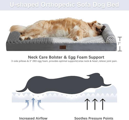 WNPETHOME Dog Beds for Large Dogs, Orthopedic Sofa Dog Bed Mat Pillow with Removable Waterproof Cover, Egg-Foam Dog Crate Bed for Medium Large Dogs