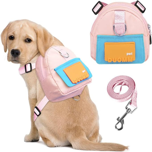 Dog Backpack for Small Dogs to Wear,Cute Pet Puppy Harness Backpacks with Leash Adjustable Dog Self Carrier Bag for Travel Hiking Daily Walking (M, Pink)