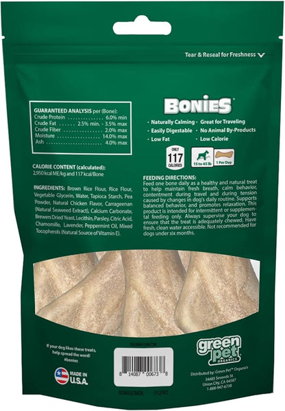 Bonies Natural Calming Formula Medium-Sized Single Bone - Contains Chamomile & Lavender, Help Anxiety, Excessive Barking & Trembling, Chicken Flavor, [Medium Dog], 8 Bones