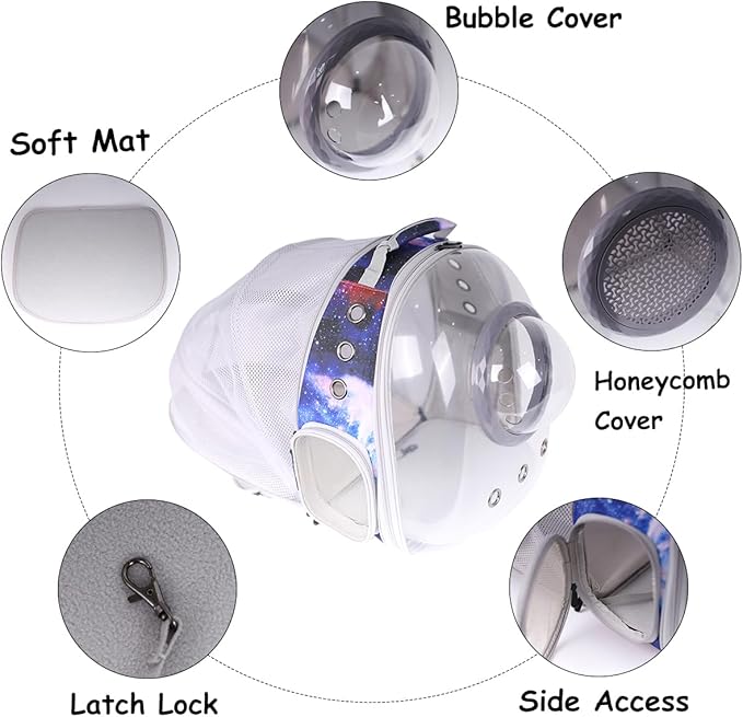 Cat Clear Bubble Backpack Carrier, Space Capsule Astronaut Backpack for Cats Small Dog Kitten Bunny Airline Approved Travel Hiking Camping Cat Book Bag (Galaxy Blue, Bubble Window)