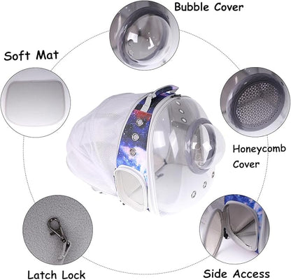 Cat Clear Bubble Backpack Carrier, Space Capsule Astronaut Backpack for Cats Small Dog Kitten Bunny Airline Approved Travel Hiking Camping Cat Book Bag (Galaxy Blue, Bubble Window)