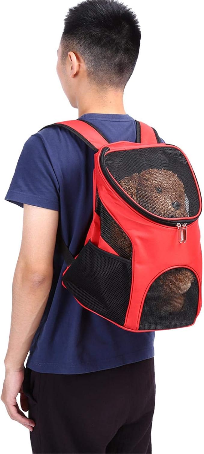 Pet Carrier Backpack, Dog Front Carrier Cat Backpack Carrier Puppy Carrier Travel Shoulder Bag with Ventilated Breathable Mesh Hands Free for Traveling Hiking Cycling Outdoor Use Kitty Rabbits(Red)