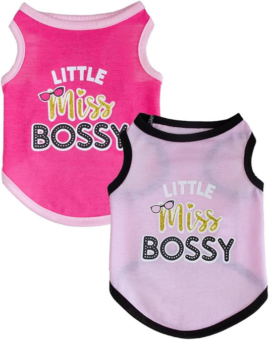 Dog Shirt 2 Pcs Summer Cotton Vests for Small Dog Cats Boy Girl (Miss Bossy, Large)