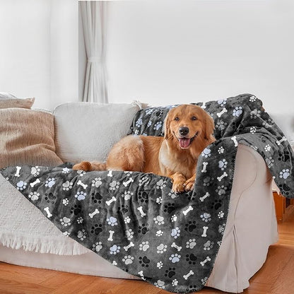 Waterproof Dog Blanket, Pattern Printing Super Soft Warm Fluffy Facecloth Sofa Car Bed Protector, Urine Proof Washable Outdoor Pet Blanket for Puppy Large Dogs & Cats(paw & Bone40*30)