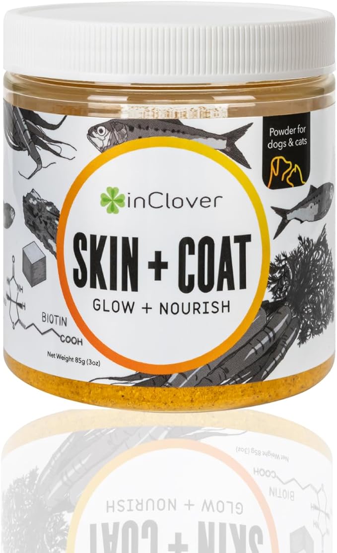 In Clover Dog Skin and Coat Supplement, BioRadiant Natural Supplement for Dogs, Healthy Skin and Coat Supplement, Fish Oil Alternative Uses Carrots, Coconut, Omega 3's, Biotin and Zinc Soothe Skin