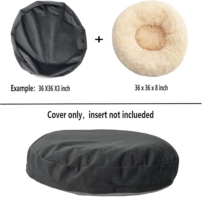 Waterproof Donut Dog Bed Replacement Cover Only Round Dog Bed Cover with Zipper Grey Velvet 27 Inch