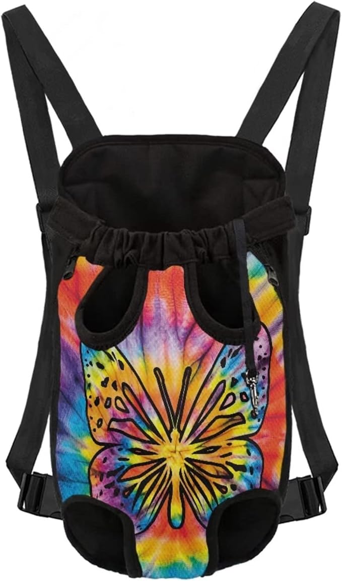 Tie Dye Butterfly Design Dog Carrier Backpack,Small Medium Dog Cat and Puppies Front Chest Carrier Bag for Hiking Camping Travel Sling Bag,L