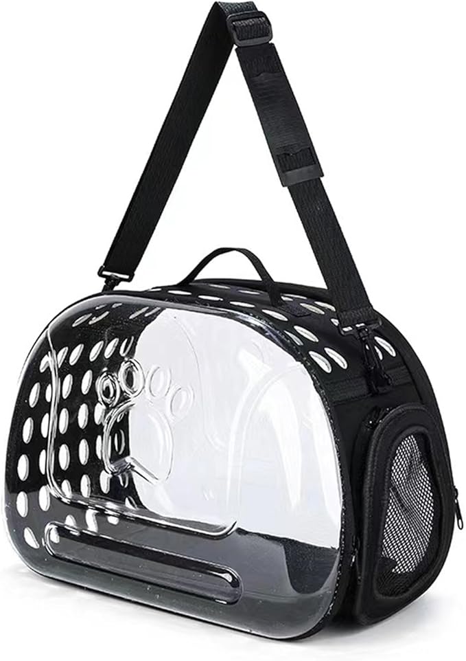 BNOSDM Transparent Cat Carrier Portable Small Cat Carried Bag Collapsible Soft-Sided Pet Carriers for Kitten Puppy Rabbit Travel Hiking Walking & Outdoor Use(Black)