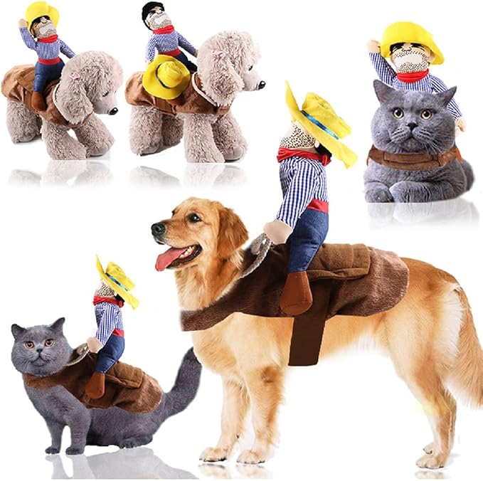 Halloween Cowboy Dog Cat Costume Clothes Novelty Funny Pets Party Cosplay Apparel Dog Riders Clothing (S(Chest:11.81"-15.74"))