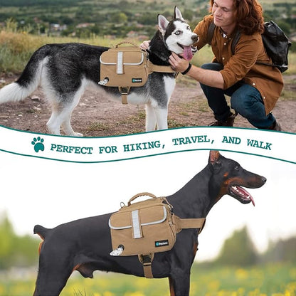 PetAmi Dog Backpack for Medium Large Dogs, Dog Saddle Bag for Dogs to Wear, Tactical Harness Saddlebag with Reflective Safety Side Pockets for Hiking, Camping, Vest Dog Pack for Travel (Tan, Large)