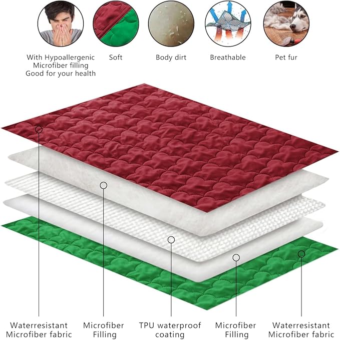 Dog Blankets for Couch Protection Christmas Red Waterproof Dog Bed Covers Pet Blanket Furniture Protector (Christmas Red + Green 82"x108")