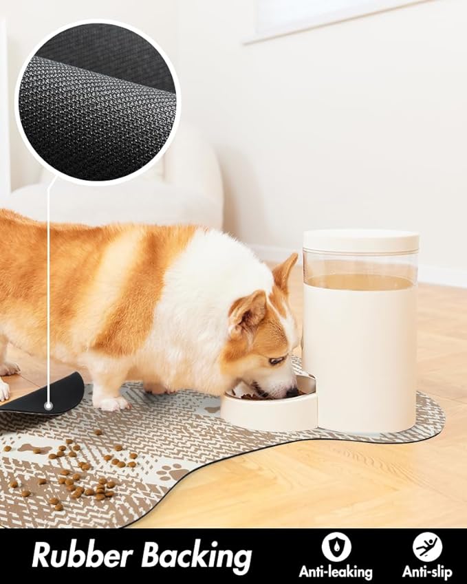 PADOOR- Dog Food Mat- Absorbent Pet Food Mat- Dog Bowl Mat Bone Shaped- Quick Dry Dog Feeding Mat 12"x19", Brown