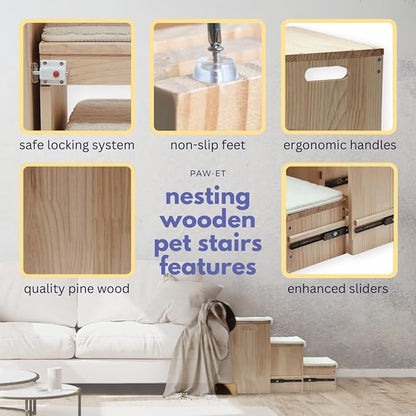 Nesting Wooden Pet Stairs/Pet Steps 3 Steps 170 pounds