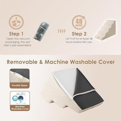 EHEYCIGA Curved Dog Stairs for High Beds 22.6" H 5-Step Dog