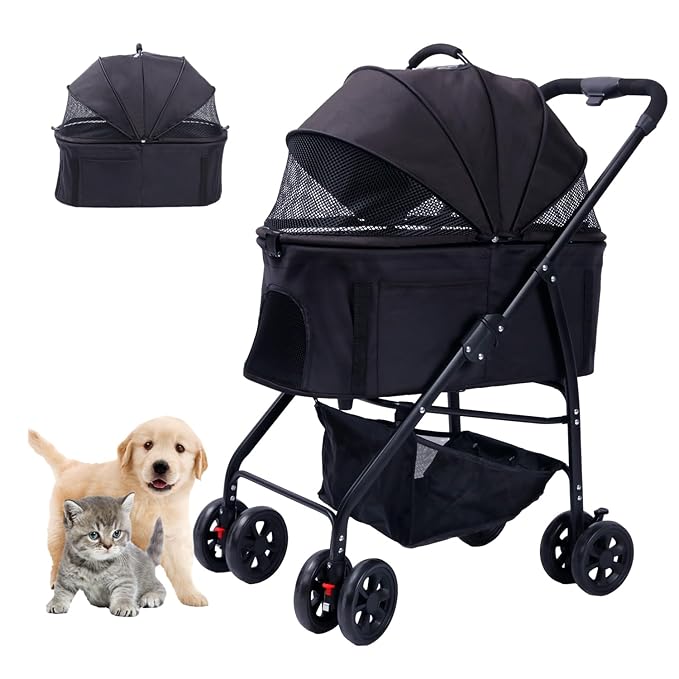 Dog Cat Pet Gear Stroller 3-in-1 Folding Lightweight for Small Medium Dog Cat with Detachable Carrier 4 Wheels