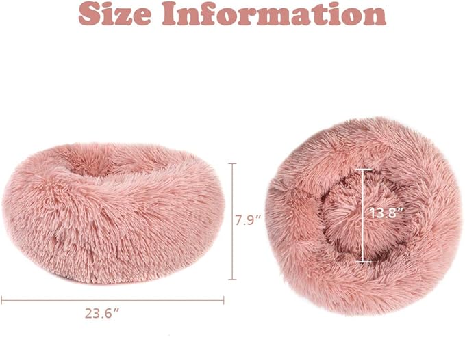 otoez Round Donut Dog Bed for Small Dogs (23.6", Pink)