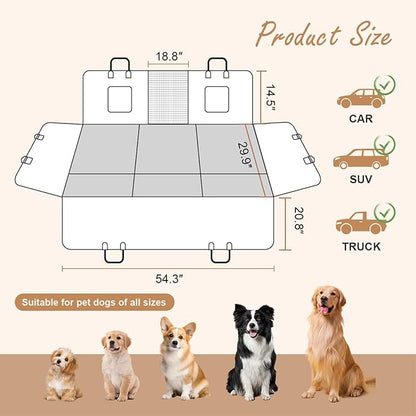 Prodigen Dog Car Seat Cover for Back Seat with Detachable Hard Bottom (54" x 30")