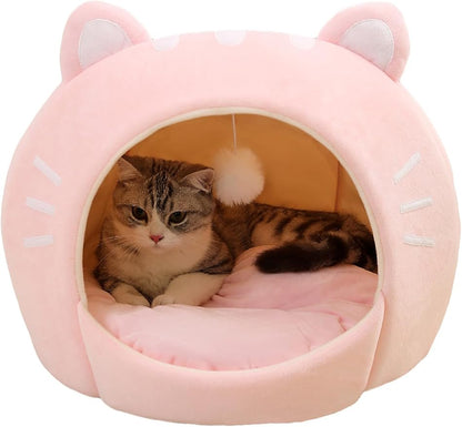QWINEE Indoor Cat Bed Cave with Removable Cushion