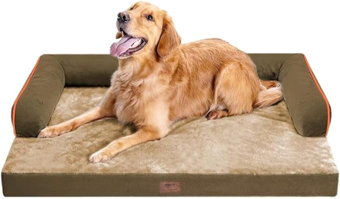 Large Dog Bed Orthopedic Washable: Extra Brown Large Big Dog Bed with Removable Bolster & Memory Foam Couch Sofa