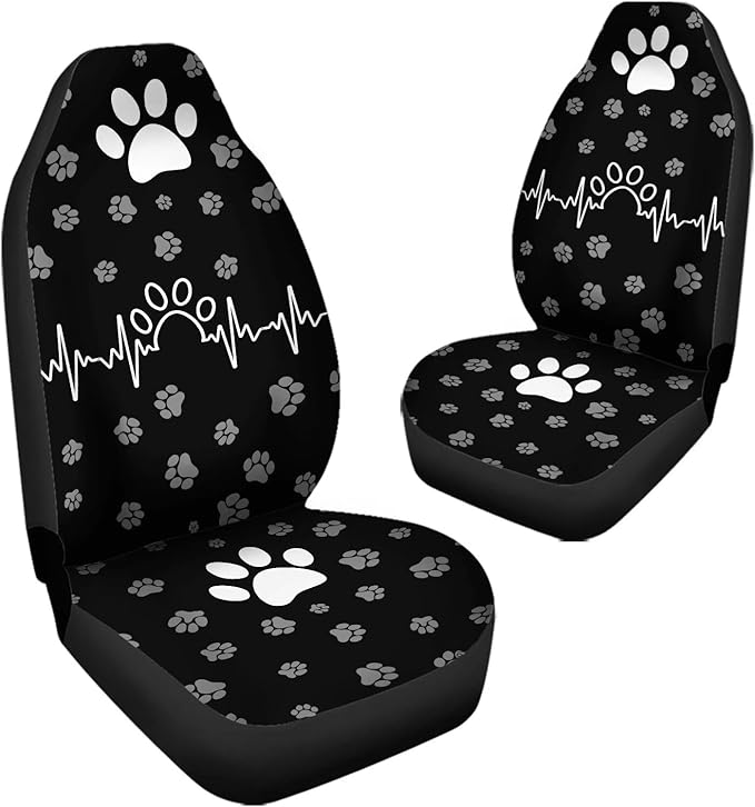 White Paw Waveform Printed Auto Front Seats Protector