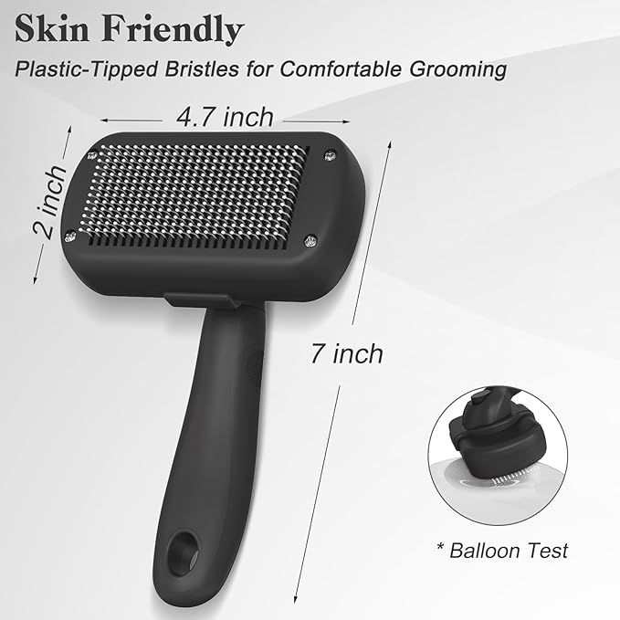 Swihauk Self Cleaning Slicker Brush for Dogs & Cats - Skin Friendly Deshedding and Grooming Brush for Haired Pets, Pet Supplies Accessory, Black