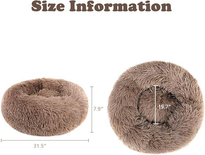 otoez Round Donut Dog Bed for Medium Dogs (31.5", Khaki)
