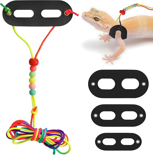 Bearded Dragon Leash & Harness 3 Size, Adjustable Leather Lizard Reptiles Harness Leash for Guinea Pig,Chameleon and Other Small Animals-Black