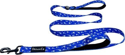 ShawnCo Dream Walk Dog Leash- Premium, Nylon Pet Leash with Soft Neoprene Handle for Small, Medium and Large Dogs (White Sharks, M/L 6FT w/ 2 Handles)