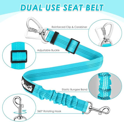 Lukovee Dog Seat Belt for Car, Adjustable Dog Car Harness for Large Medium Small Dogs, Soft Padded & Breathable Mesh Dog Seatbelt with Car Strap and Carabiner(Light Blue Double Clip,Medium)