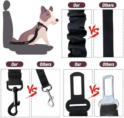 COOYOO Dog Seat Belt,Retractable Dog Car Harness Seat Belt for Car Adjustable Nylon Pet Safety Seat Belts Heavy Duty & Elastic Bungee Buffer