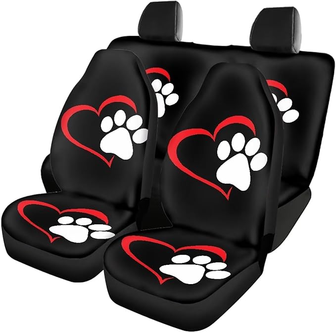 Dog Paw Heart Full Car Seat Covers Set