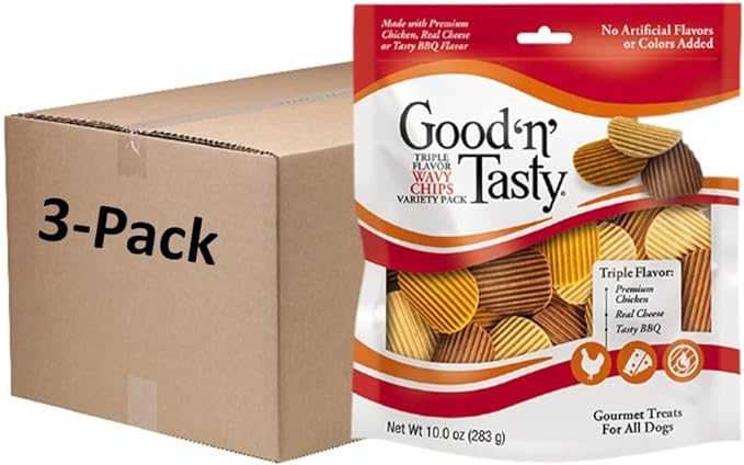 Good 'n' Tasty Triple Flavor Wavy Chips Variety Pack, 10 oz (Pack of 3), Treats for Dogs