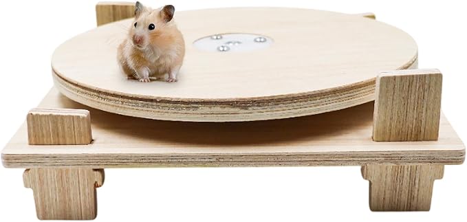 Hamster Toys, Wooden Running Turntable Toy for Small Pet, Hamster Cage Accessories, Rat Enrichment Toys, Running Wheel for Hamester, Rat, Gerbil, and Other Small Animals