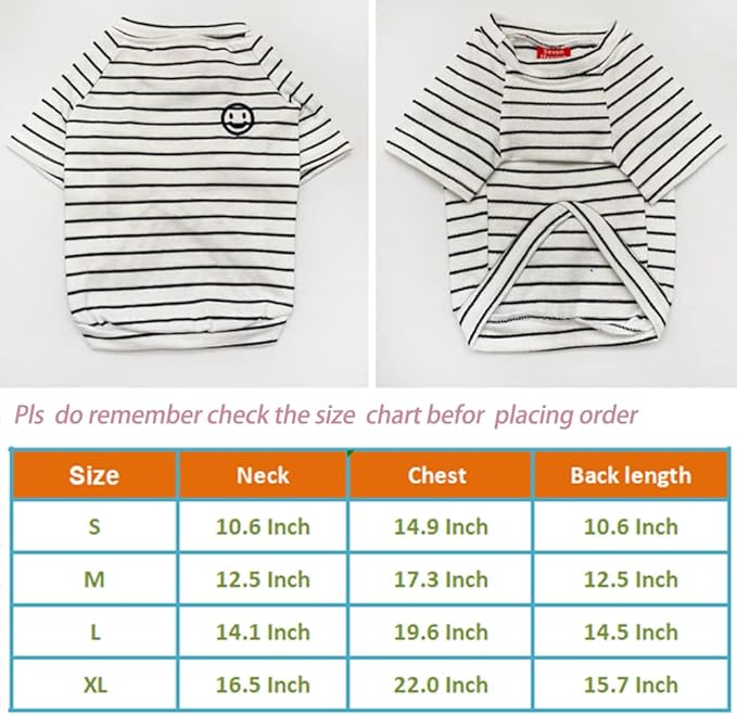 ANIAC Cotton Dog Shirt Striped Pet T-Shirt with Sleeves Summer Dog Outfit Cat Shirt for Cat Only Puppy Clothes for Small Dog Girl Boy