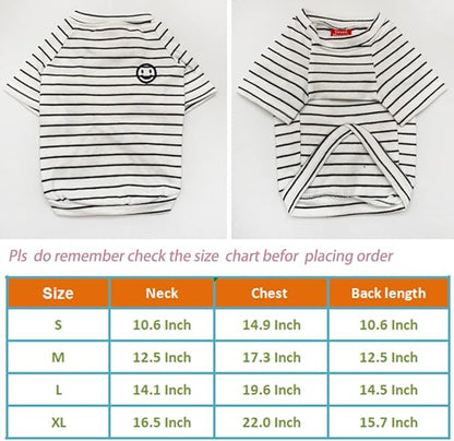 ANIAC Cotton Dog Shirt Striped Pet T-Shirt with Sleeves Summer Dog Outfit Cat Shirt for Cat Only Puppy Clothes for Small Dog Girl Boy，White