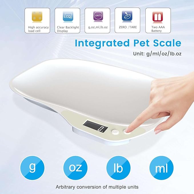 Integrated Puppy Scale,Multi-Function LCD Scale Digital Weight with 4 Dog RopeToy＆15 Adjustable Puppy Collars,Perfect Puppy/Kitty/Hamster/Hedgehog,Capacity up to 33 lb,Length 11inch White